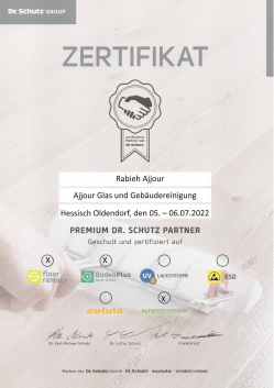 Zertifikat für Ajjour Glas- und Gebäudereinigung GmbH
